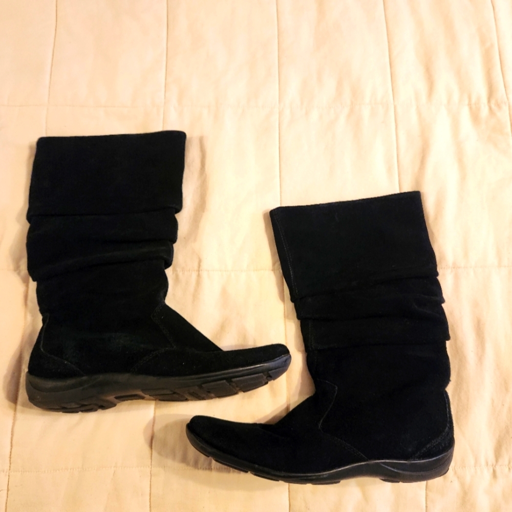 Naturalizer Women's Boots, Black Suede Slouchy, Ruched Mid Calf, Size 8.5 READ